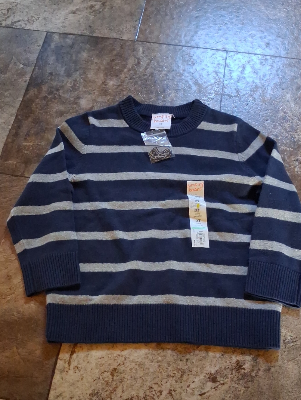 jumping beans 3T Toddler Boys Navy Blue & Gray Striped Crewneck Sweater